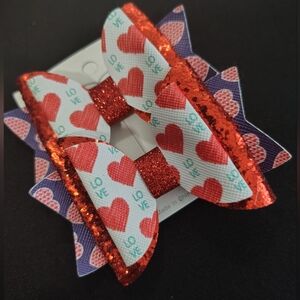Glittery Red Heart Bow Clips